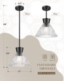 NEW Retails $90, Black Pendant Light, HWH 1-Light 11-Inch Adjustable Hanging Light Fixture, Kitchen Pendant Light with Clear Striped Glass, Matte Black Finich, 5HZG108MIL BK