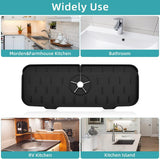 NEW Silicone Kitchen Faucet Sink Splash Guard, Silicone Faucet Water Catcher Mat – Sink Draining Pad Behind Faucet, Grey Rubber Drying Mat for Kitchen & Bathroom Countertop Protect (Black)
