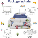 NEW DJY Cotton Toddler Bedding Set for Boys Girls, 4 Pieces Cars Reversible Bed Comforter Set, Includes Comforter, Flat Sheet, Fitted Sheet and Pillowcase, Retails $107