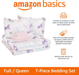 NEW Retails $67, Amazon Basics Kids Bed-in-a-Bag Microfiber Bedding Set, Easy Care, TWIN, Purple Unicorns-Includes sheet set