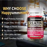 NEW Happyummmm Creatine Monohydrate Gummies 5000mg for Men & Women, Creatine Monohydrate Chews for Muscle Strengthening, 90 Count (Pack of 1), BB: 03/27