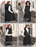 NEW Retails $80, Puffer Vest for Women Long Vest Hooded Sleeveless Vests Outerwear Down Jacket Quilted Full-Zip Winter Coat Outdoor (Black, X-Large, Fits like a Large)