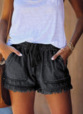 NEW Acelitt Women Comfy Drawstring Casual Elastic Waist Pocketed Shorts Pants, Black, Sz XL