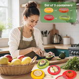 NEW 5 PCS Silicone Avocado Saver and Tomato Holder Containers Set, Reusable Fruit and Vegetable Storage Box, Anti-Oxidation Refrigerator Vegetable Fruit Crisper, Onion Lemon Apples Saver Keeper