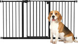NEW Retails $86, PawHut 29"-58" Wide Pet Gate with Door Dog Gate and Barrier Indoor for Stairs Includes 7", 8", 12" Extensions Kit, 30 Inch Tall Pressure-Mounted Safety Gate, Black