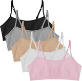 NEW Popular Cotton Girls Training Bra - Crop Cami Training Bras for Girls with Adjustable Straps. Cotton Bra Pack., 5 pack, Sz 14 (XL)