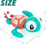 NEW DUCKBOXX XX Pull-String Swimming Sea Friends Bath Toy, No Battery Mold-Free Anti-Rust Interactive Montessori Toy for Kids (Turtle with Swim Ring)