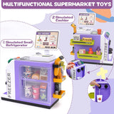 NEW Pretend Play for Toddlers Supermarket playset for Kids Kids Cash Register with Scanner, Play Food,Play Money for Kids.Kids Grocery Store playset-48PCS, Toy Cash Register for Kids Ages 4-8(Purple)