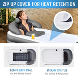 NEW Retails $99+, CO-Z Inflatable Bathtub With Electric Air Pump, Portable Tub With Blow Up Bath Pillow Cover, Drainage Cup Holder, Foldable Outdoor Freestanding Tub for Adults, Grey
