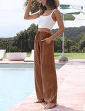 NEW Tanming Wide Leg Linen Pants for Women Summer Flowy High Waisted Beach Palazzo Trousers, 100% Linen, Brown, Sz M