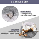 NEW Retails $45, MICOOYO Cozy Cave Dog Bed, Burrowing Dog Beds with Blanket Attached, Snug BeanBag Style Hooded Pet Cuddler Bed for Dogs and Cats, Small, Grey