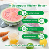 NEW 12 pcs Silicone Stretch Lids Set, 6 Sizes, Reusable Food Storage Covers, Silicone Bowl Covers, Flexible to Fit All Shapes of Containers, Food Covers to Keep Food Fresh (White)