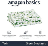 NEW Amazon Basics Kid's Dino Friends Soft Easy-Wash Microfiber Sheet Set, Twin, Grass Green Dinosaurs
