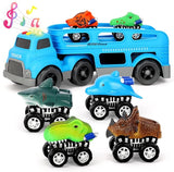 NEW Transport Truck Set Dinosaur Toys 6 Vehicles in Friction Powered Carrier Truck Cars Toys with Music and Light Gift for Toddlers-Most Popular Toys