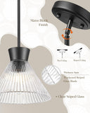NEW Retails $90, Black Pendant Light, HWH 1-Light 11-Inch Adjustable Hanging Light Fixture, Kitchen Pendant Light with Clear Striped Glass, Matte Black Finich, 5HZG108MIL BK