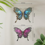 NEW LIFFY Metal Butterfly Wall Decor, 2 Pack 12" Glass Butterfly Outdoor Wall Art Sculptures, Hanging Garden Decor Outside for Home, Yard, Fence, Patio