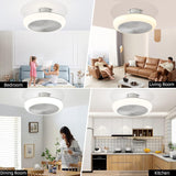 NEW Ceiling Fan with Lights Remote Control 18" Modern Bladeless Ceiling Fan 72W Low Profile Flush Mount Ceiling Fan Light Kits Smart LED Dimmable Enclosed Ceiling Fan for Bedroom Kitchen Living Room, Retails $129+