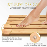 NEW Retails $50, Signature Living Bamboo Bath Mat for Bathroom, Outdoor Shower, Spa (19.7” x 13” x 1.3”) Anti-Slip Wood Shower Mat - Protective, Water-Resistant Coating