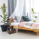 NEW Retails $70, Peohud C Shaped End Table, Sturdy Side Table with Rolling Wheels, Vintage Couch Table with Metal Frame for Sofa, Living Room, Bedroom, Small Space