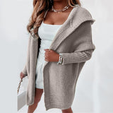 NEW Retails $69, Women Open Front Long Sleeve Hooded Knit Cardigan Sweaters Color Block Outwear Coat, Grey, Fits Sz M/L