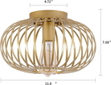 NEW Retails $121, Fivess Lighting Modern Gold Flush Mount Light Fixture Metal Cage Single Semi Flush Mount Ceiling Light for Hallway Bedroom Kitchen Entryway Farmhouse