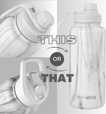 NEW Thermosis 2 Lids (Sports and Handle Lids) 32 Oz Insulated Water Bottle - 1 Liter Stainless Steel Water Bottles Wide Mouth Travel Metal Water Bottle for Sports and Gym - White Marble