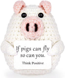 NEW Mini Funny Positive Pig Cute Mini Crochet Pig Decor with Positive Affirmations Cards for Cheer Up Novelty Gifts