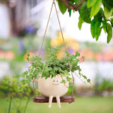 NEW Cute Round Face Planter Pot on a Swing! Hanging Planters for Indoor Outdoor Wall Plants with Drainage Cute Resin Flower Head Plant Pots for Succulent Cactus PLANT NOT INCLUDED