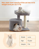 NEW FEANDREA Cat Tree Tower with Sisal-Covered Scratching Posts, Light Grey
