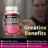 NEW Retails $73, Happyummmm Creatine Monohydrate Gummies 5000mg for Men & Women, Chewables Creatine Monohydrate for Muscle Strength, Muscle Builder, Energy Boost, Pre-Workout Supplement(90 Count)-Strawberry
