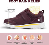 NEW Retails $80, FitVille Womens Extra Wide Fit Shoes Hook and Loop Adjustable Shoes with Arch Support Breathable Slip-Resistant Walking Shoes for Swollen Feet, Plum, Sz 9.5W