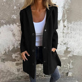 NEW Women Jacket Casual Single Breasted Hooded Jacket Lapel Neck Long Sleeve Winter Button Up Long Trench Coats, Black, Sz S