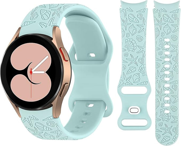 NEW Vozehui 20mm Engraved Straps Compatible With Galaxy Watch 5/4, Silicone Flower Heart Leopard Pattern Design Replacement Strap for Samsung Galaxy Watch 5/4 40mm 44mm/Galaxy Watch 4 Classic 42mm