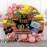 NEW 7.2x7.2ft Back to The 90's Backdrop Round Hip Hop Graffiti Brick Wall Retro Radio Fashion Photography Background for 90s Theme Party Decorations Circle Arch Photo Shoot Props