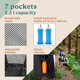 NEW Retails $69, Life-Sport Gear Torrent Hydration Vest 2.5 Liters Capacity– Ultralight & Breathable – Adjustable - 7 Pockets – Reflective - Included 2 Soft Flasks (16oz/450ml), Black/Red, Sz L