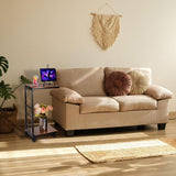 NEW Retails $70, Peohud C Shaped End Table, Sturdy Side Table with Rolling Wheels, Vintage Couch Table with Metal Frame for Sofa, Living Room, Bedroom, Small Space
