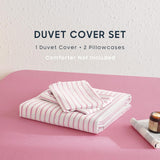 NEW Retails $45, Wake In Cloud - Striped Cotton Duvet Cover Set, Ticking Stripe Vertical Pinstripe Farmhouse, 100% Washed Cotton Bed Bedding Set with Zipper Closure, 3 Pieces, Pink White, Twin Size