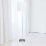NEW Simple Designs 58" Tall Brushed Nickel Drum Shade Floor Lamp with foot switch, White