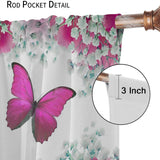 NEW Butterfly Floral Curtain, Pink Butterfly White Floral Flower Print Rod Pocket Window Drapes for Kids Boys Girls Bedroom Living Room Kitchen Decoration 22" X 56"