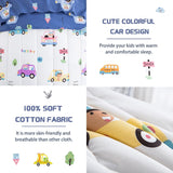NEW DJY Cotton Toddler Bedding Set for Boys Girls, 4 Pieces Cars Reversible Bed Comforter Set, Includes Comforter, Flat Sheet, Fitted Sheet and Pillowcase, Retails $107