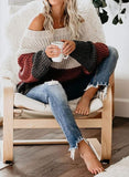 NEW VIMPUNEC Womens Oversized Sweater Color Block Off The Shoulder Pullover Sweaters Cable Knit Chunky Striped Tops, Sz L