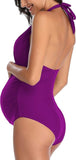 NEW EastElegant Maternity Swimsuits One Piece V-Neck Pregnancy Swimwear Halter Maternity One-Piece, Purple, Sz L