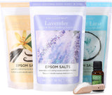 NEW Spa Luxetique Bath Salts for Women, 3 x 454g(16oz) Bath Salts Set, Epsom Salts for Soaking with Tea Tree Oil and Wooden Spoon, Lavender, Vanilla, Coconut Lime Nourishing, Daily Use, Bathing, Spa, Gifts for Birthday, Mothers Day