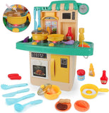 NEW Aomola Play Kitchen Set Role Play Kitchen Pretend Kitchen Toys, Cooking Set for Kids with Play Food, Toy Kitchen Accessories, Realistic Sounds Lights and Running Water