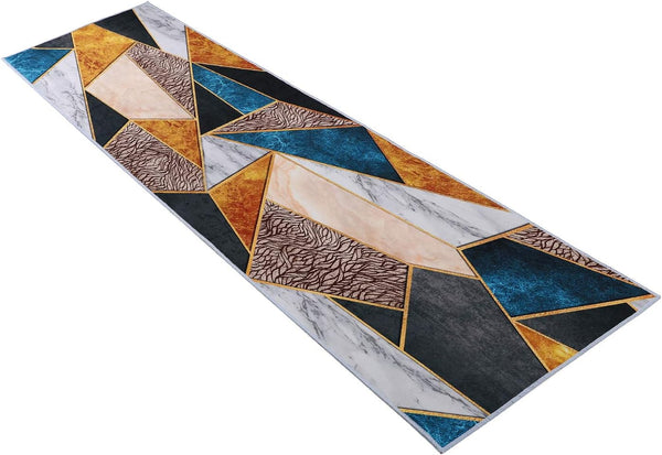 NEW Teal/Gold Runner Rug for Hallway Area Rug Home Decor Carpet 2FT 7 INCH x 12FT Digital Printing with Non-Skid PVC Bottom for Kitchen Hallway Living Room, Multi