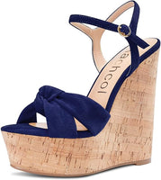 NEW Aachcol Women Cork Wedge Sandals Platform High Heel Peep Open Toe Ankle Strap Slingback Clear Dress Shoes Classic Cute, Sz 7 , Navy Blue Suede, Retails $87+