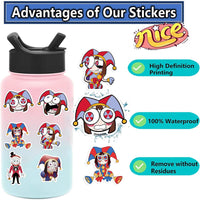 NEW Amazing Digital Circus Stickers (56 pcs) Cartoon Waterproof Decal Pack, for Toys Laptop Water Bottle Snowboard Luggage Hydro Flasks Waterproof Vinyl Decal for Teens Adults, Kids DIY (Circus)