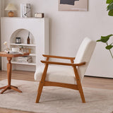 NEW Karl home Mid-Century Accent Chair Modern Retro Leisure Chair with Solid Wood Frame Upholstered Teddy Fleece Fabric Creamy-White, has couple dings on wood from transport, very minor! Retails $378