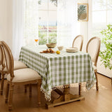 NEW Retails $79, Softalker Outdoor Checkered Tablecloth Rectangle, Spring Summer Linen Cotton Gingham Table Cloth with Tassel, Heavy Duty Wrinkle Free Buffalo Plaid Table Cover for Picnic Camping - 55 x 102 Inch, Sage