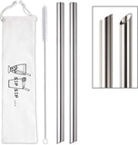 NEW [Angled Tips] 2 Pcs Jumbo Reusable Bubble Tea Straws & Smoothie Straws, 0.5" Wide Stainless Steel Straws, Metal Straws for Bubble Tea/Tapioca Pearl, Milkshakes, Smoothies | 1 Cleaning Brush & 1 Case
